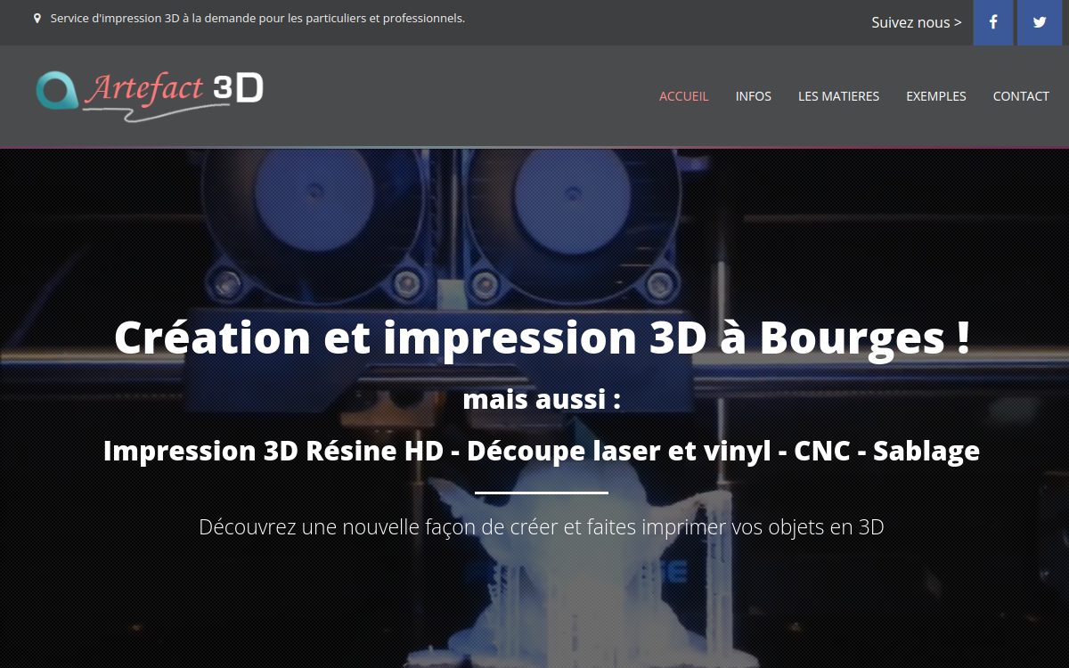 Site internet Artefact 3D réalisé par FCINC